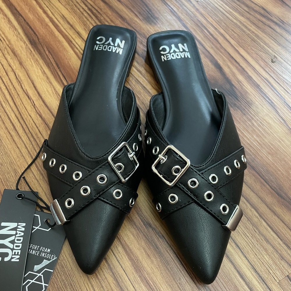 Madden NYC Black Studded Mules